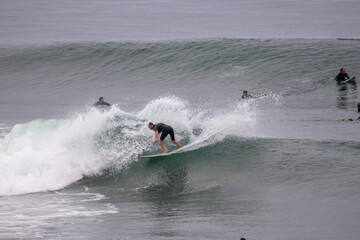 Surfing summer hurricane swell at Rincon point California