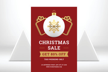 Premium Christmas sale discount promo flyer template commercial price off advertising 3d icon vector