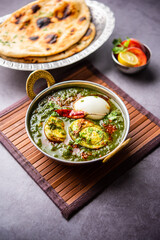 Spinach egg curry is an Indian non vegetarian dish made using palak gravy with eggs
