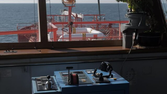 Control panel on navigation bridge of LNG ship