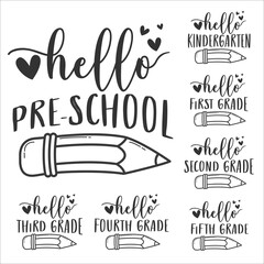 Hello first grade, hello school friends, Back to school, school logo. Second grade, third grade vector. © murat