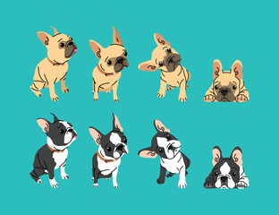 CUTE FRENCH BULLDOG IN SOME DIFFERENT MOVES VECTOR ILLUSTRATION