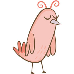 Little pink bird standing. Cute illustration of little pink bird on white background. Vector illustration in hand drawn style.