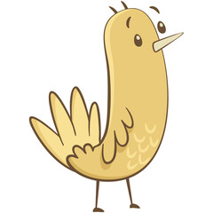 Little yellow bird standing. Cute illustration of little yellow bird on white background. Vector illustration in hand drawn style.