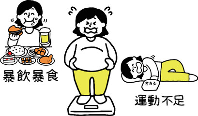 暴飲暴食運動不足で太った私服姿の女性