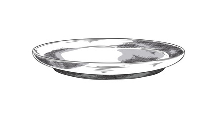 Hand drawn plate with engraving texture, sketch vector illustration isolated on white background.