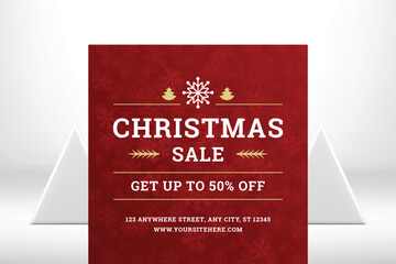 Christmas sale post template social media banner snowflakes red decorative design vector