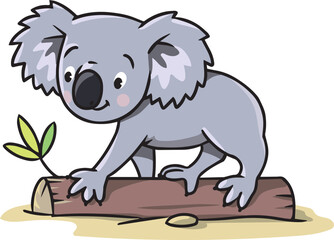 Koala on the log. Kids vector illustration