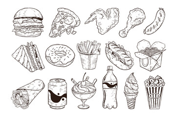 Handdrawn Fast Food Illustration - obrazy, fototapety, plakaty