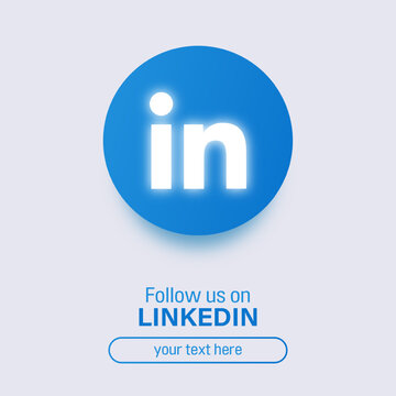 Lombok, Indonesia - August 22, 2022: Follow Us On Linkedin Social Media Square Banner With 3d Glowing Logo