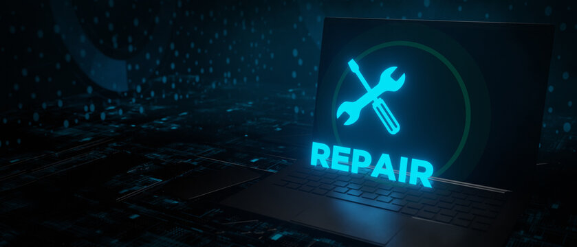 Electronic technical support Data Repair concept. Wrenches and Screw Driver 3D Render