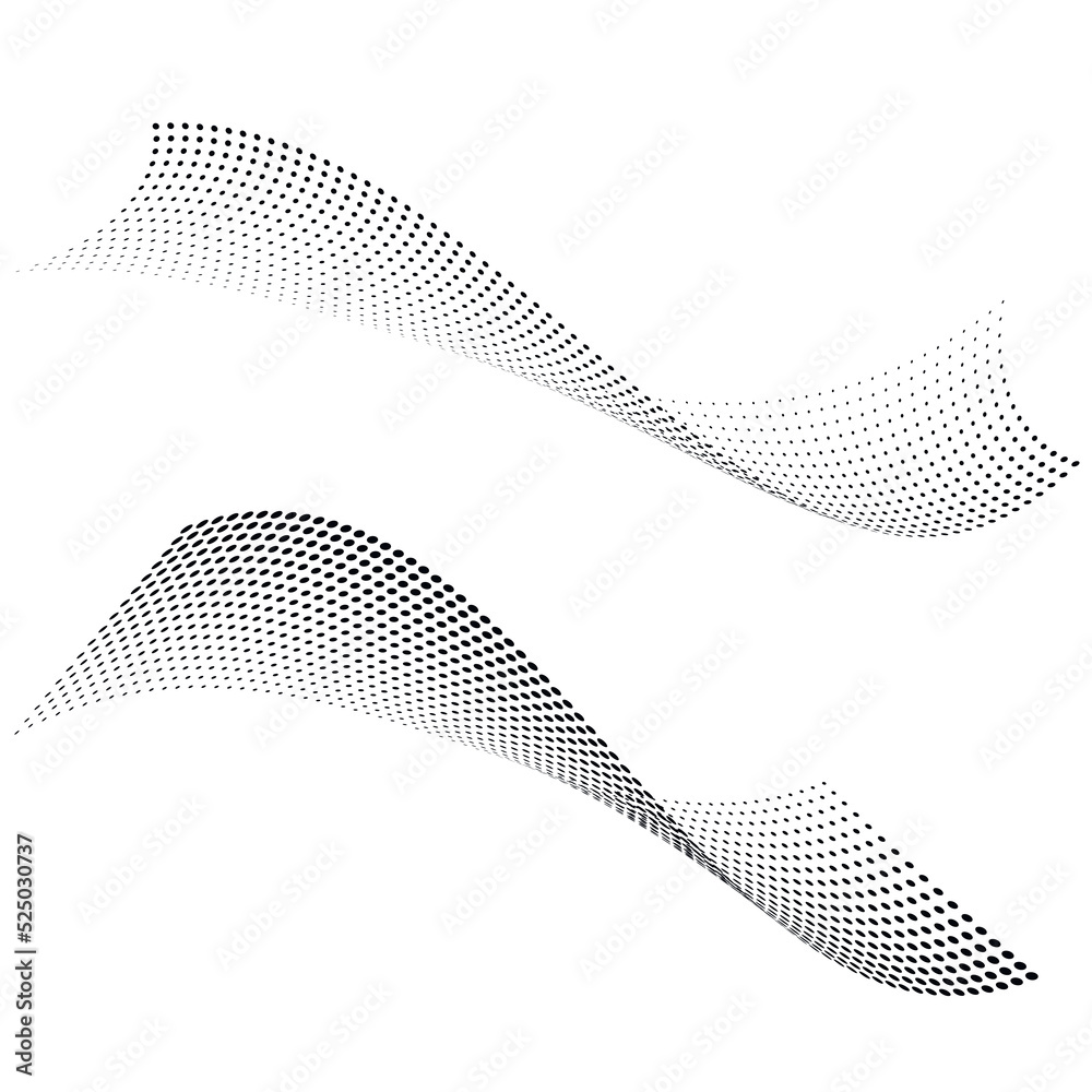 Wall mural wave halftone dots. abstract twisted dot shapes.