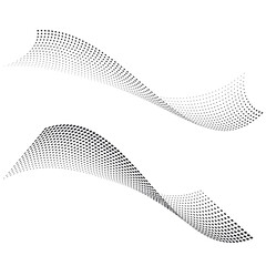 Wave halftone dots. Abstract twisted dot shapes.