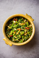 palak matar curry also known as spinach geen peas masala sabzi or sabji, indian food