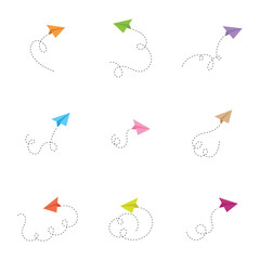Set of paper airplane icon with different color vector illustration.