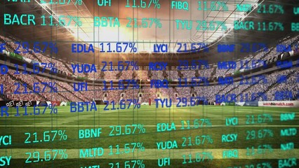 Animation of stock market data processing against sports stadium - Powered by Adobe