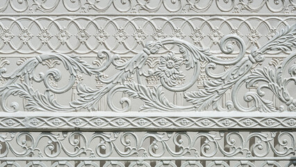 Naklejka na ściany i meble Abstract ornamental and decorative pattern background of vintage white cast iron sliding fence gate in Roman style