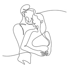continuous line drawing of couple hug together vector illustration.
