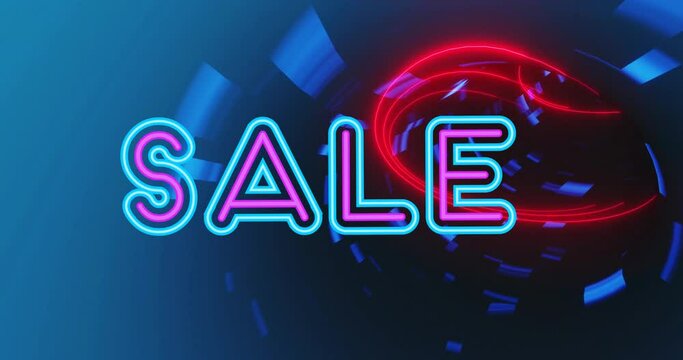 Animation of sale text over digital tunnel