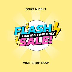 flash sale limited time only offer online shop social media poster marketing with thunder bolt lightning vector icon illustration
