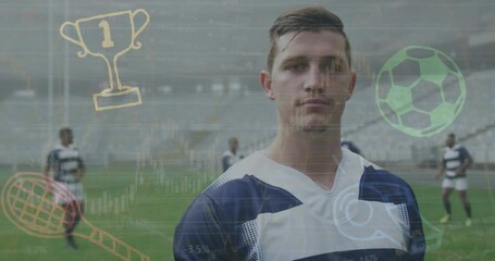 Animation of digital interface with covid medical data processing over rugby players