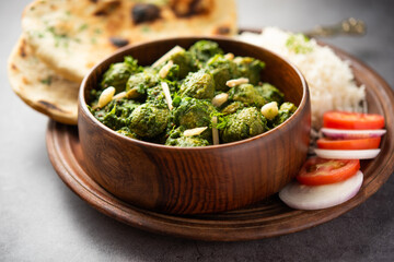 Soya Chunks Palak curry also known as Spinach Soyabean chunks sabzi or sabji, Healthy Indian food