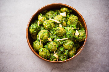 Soya Chunks Palak curry also known as Spinach Soyabean chunks sabzi or sabji, Healthy Indian food