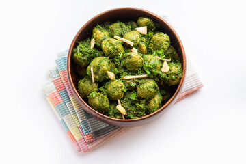 Soya Chunks Palak curry also known as Spinach Soyabean chunks sabzi or sabji, Healthy Indian food