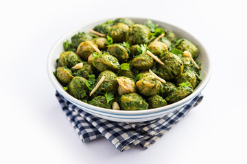 Soya Chunks Palak curry also known as Spinach Soyabean chunks sabzi or sabji, Healthy Indian food