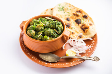 Soya Chunks Palak curry also known as Spinach Soyabean chunks sabzi or sabji, Healthy Indian food