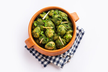 Soya Chunks Palak curry also known as Spinach Soyabean chunks sabzi or sabji, Healthy Indian food