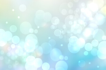 Abstract blurred fresh vivid spring summer light delicate pastel blue turquoise pink bokeh background texture with bright circular soft color lights. Card concept. Beautiful backdrop illustration.