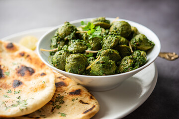 Soya Chunks Palak curry also known as Spinach Soyabean chunks sabzi or sabji, Healthy Indian food