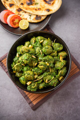 Soya Chunks Palak curry also known as Spinach Soyabean chunks sabzi or sabji, Healthy Indian food