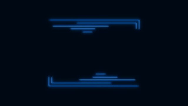 Neon blue animated background frame for logos, icons. Moving loading symbol. Texture of glow stripes. LED strip. Game maze. Light rays. Screensaver for websites, social networks, business. 4k