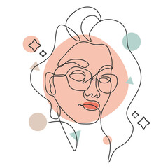 Modern abstract line minimalistic women in glasses with geometric elements