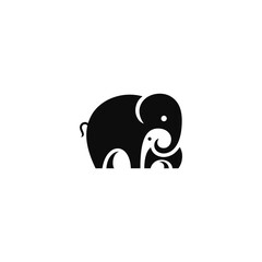 Mother elephant with baby, negative space. Logo design.