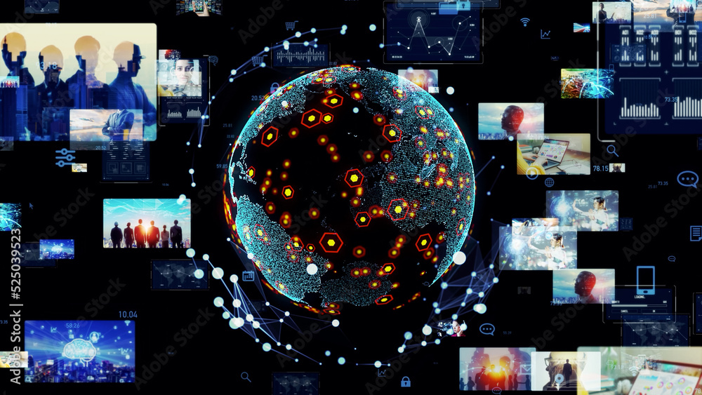 Poster Digital contents concept. Social networking service. Streaming video. communication network. 