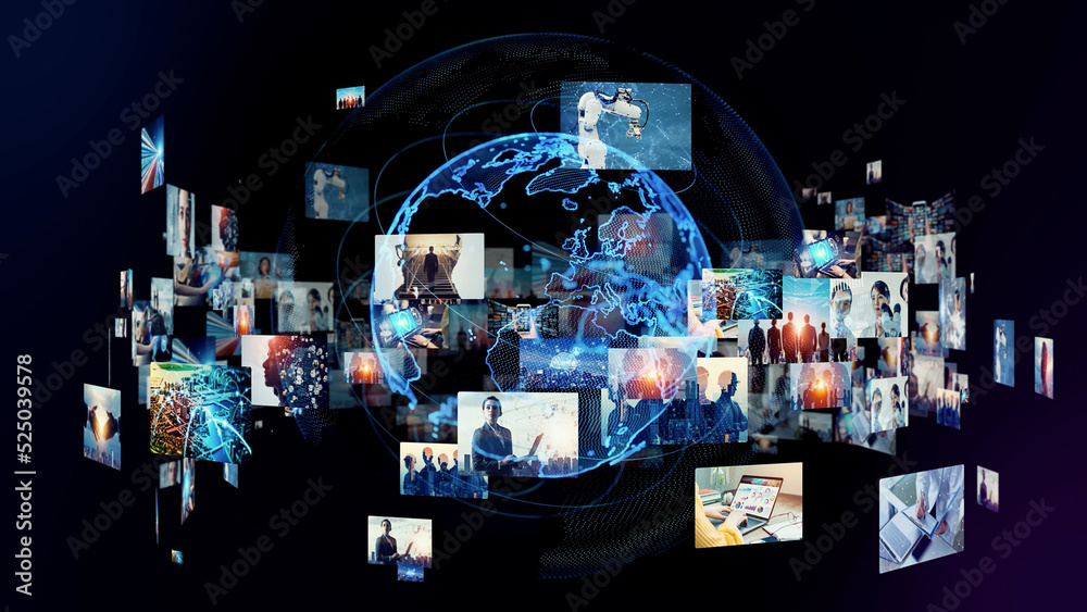 Poster Digital contents concept. Social networking service. Streaming video. NFT. Non-fungible token.