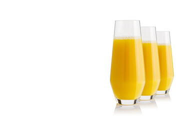Organic Orange juice glass, isolated on white. Glass of fresh orange juice on white background
