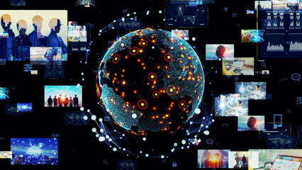 Digital contents concept. Social networking service. Streaming video. communication network. 