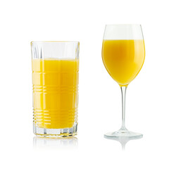 Collection of orange juice in different glasses . eparate clipping paths for each glass. Set of glasses with tropical orange juice