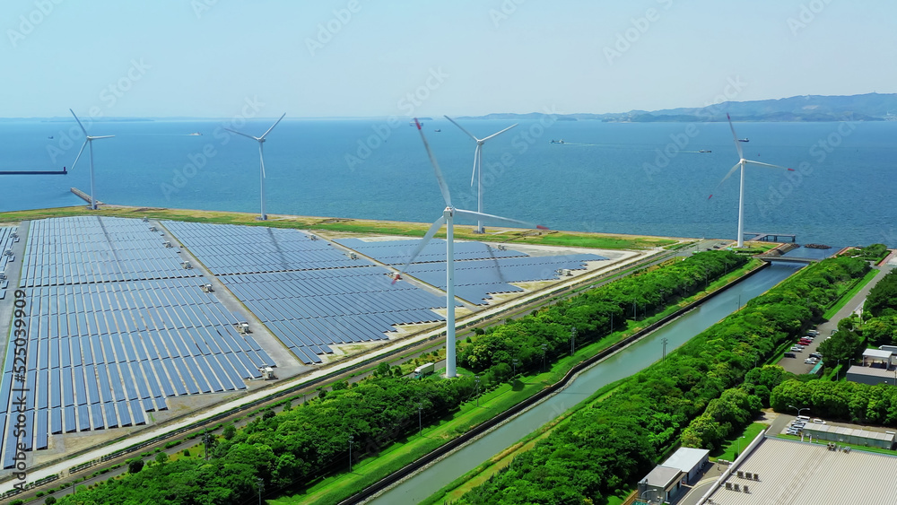 Poster 再生可能エネルギー　風車と太陽光発電所