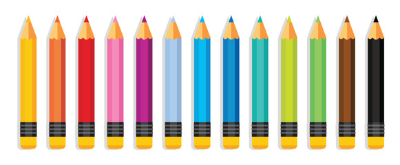 Set of colored pencils. Colorful crayons on white background. Vector illustration.