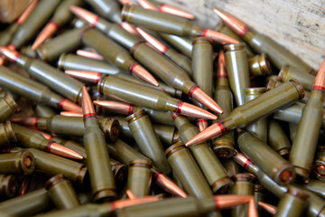 AK 47 ammunition in a wood box.Ammunition 7,62x54