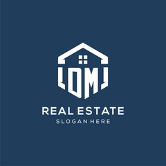 Letter DM logo for real estate with hexagon style
