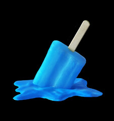 blue melted popsicle ice cream on black background. - 525042148