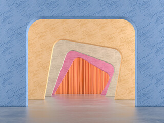 Architectural corridor with curtain background. 3d Rendering