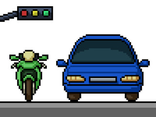 pixel art motorcycle car road