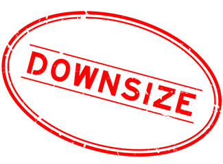 Grunge red downsize word oval rubber seal stamp on white background